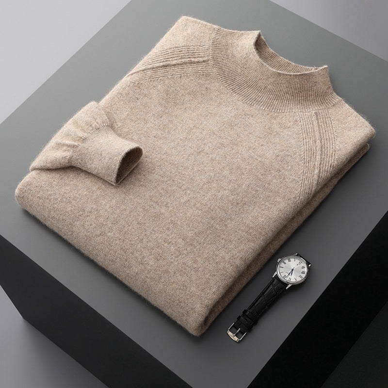 Pull homme col montant mi-haut en cachemire, manches raglan, tricot ample saison - IVOIRART.COM