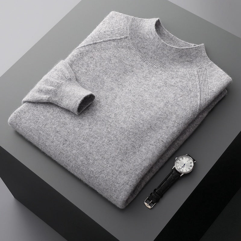 Pull homme col montant mi-haut en cachemire, manches raglan, tricot ample saison - IVOIRART.COM