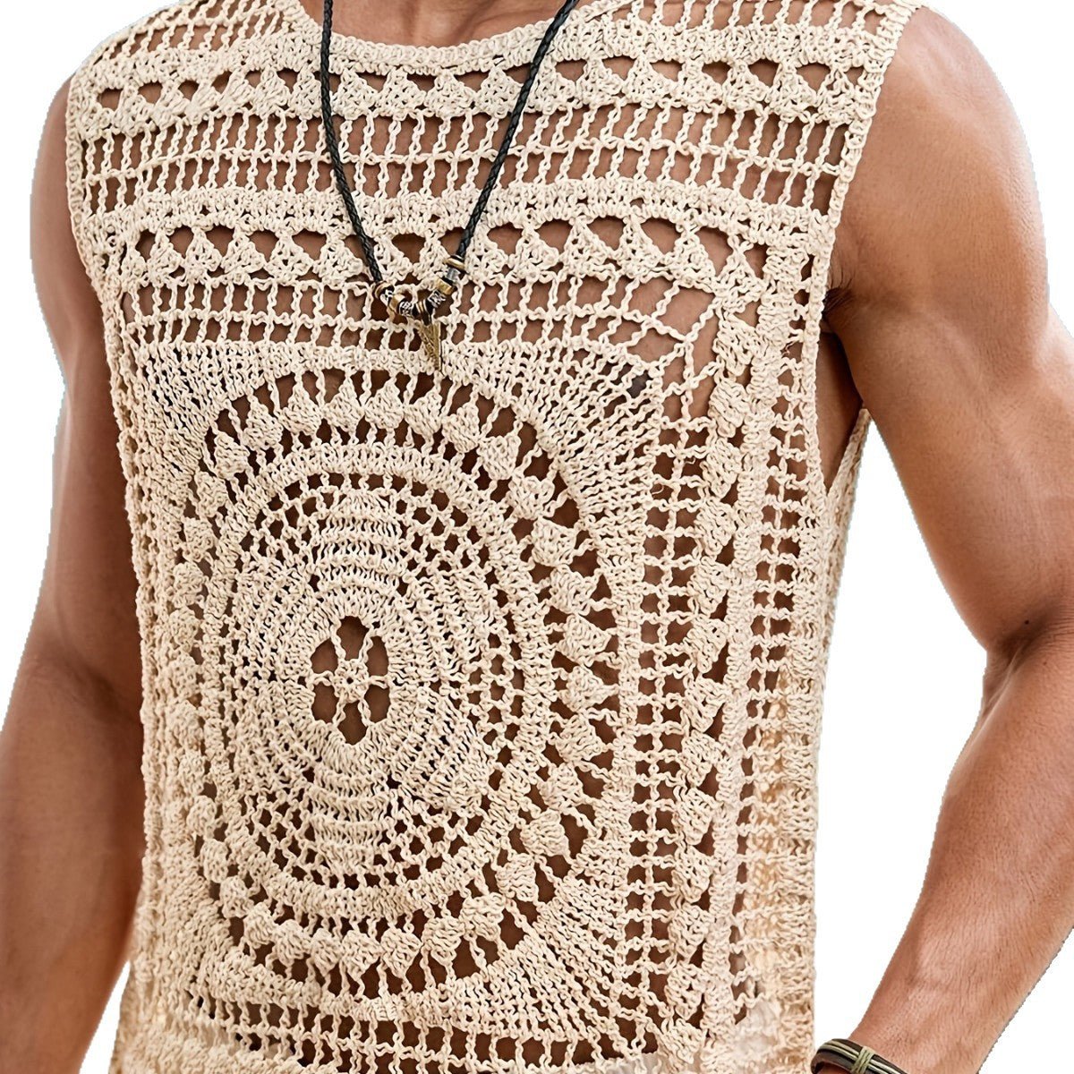 Pull homme décontracté stylé uni col rond ajouré, coupe slim, polyester S-M-L-XL - IVOIRART.COM