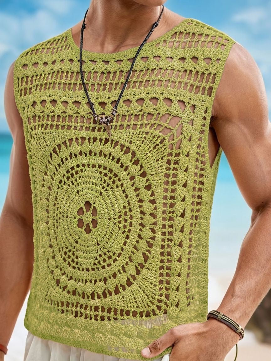 Pull homme décontracté stylé uni col rond ajouré, coupe slim, polyester S-M-L-XL - IVOIRART.COM