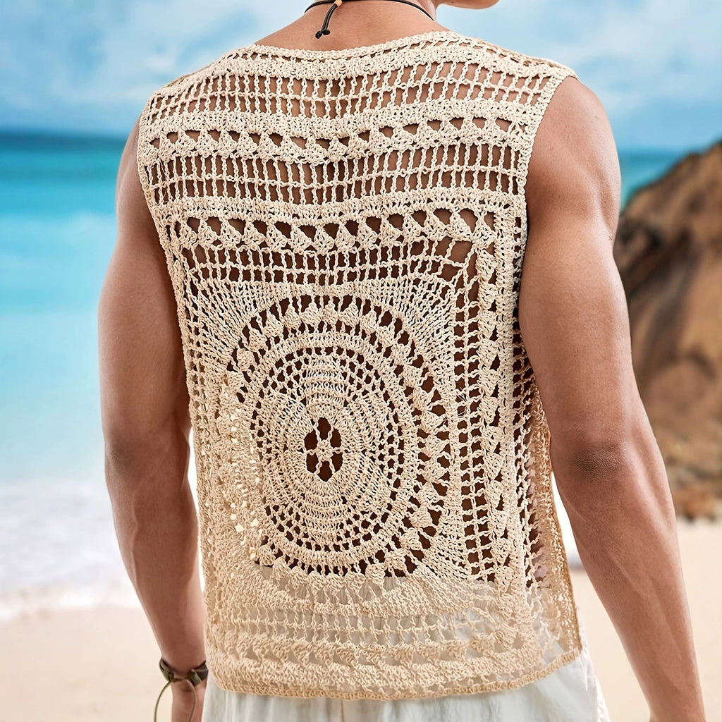 Pull homme décontracté stylé uni col rond ajouré, coupe slim, polyester S-M-L-XL - IVOIRART.COM