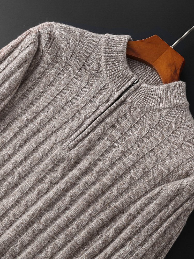 Pull homme en cachemire col zippé, chaud et épais, laine 69% cachemire 31% coupe - IVOIRART.COM