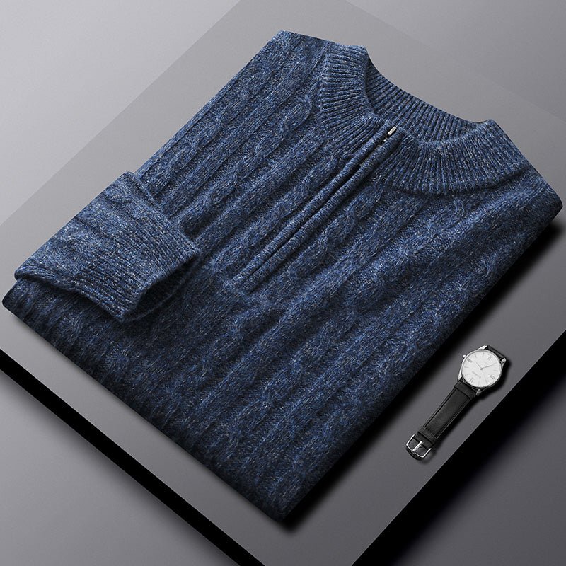 Pull homme en cachemire col zippé, chaud et épais, laine 69% cachemire 31% coupe - IVOIRART.COM