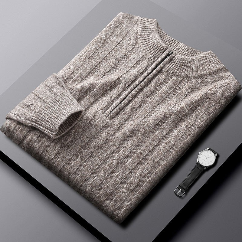 Pull homme en cachemire col zippé, chaud et épais, laine 69% cachemire 31% coupe - IVOIRART.COM