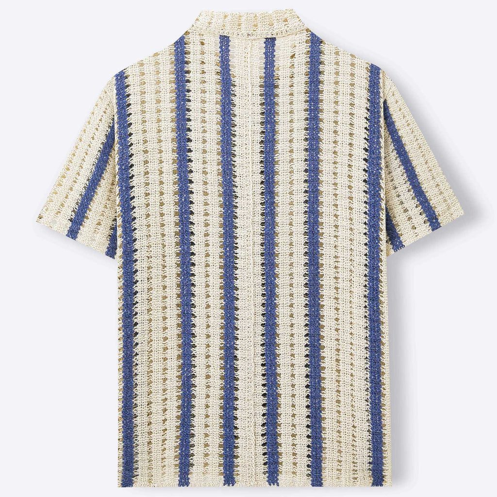 Pull homme en coton pur à maille ajourée crochetée, design rayé abricot - IVOIRART.COM