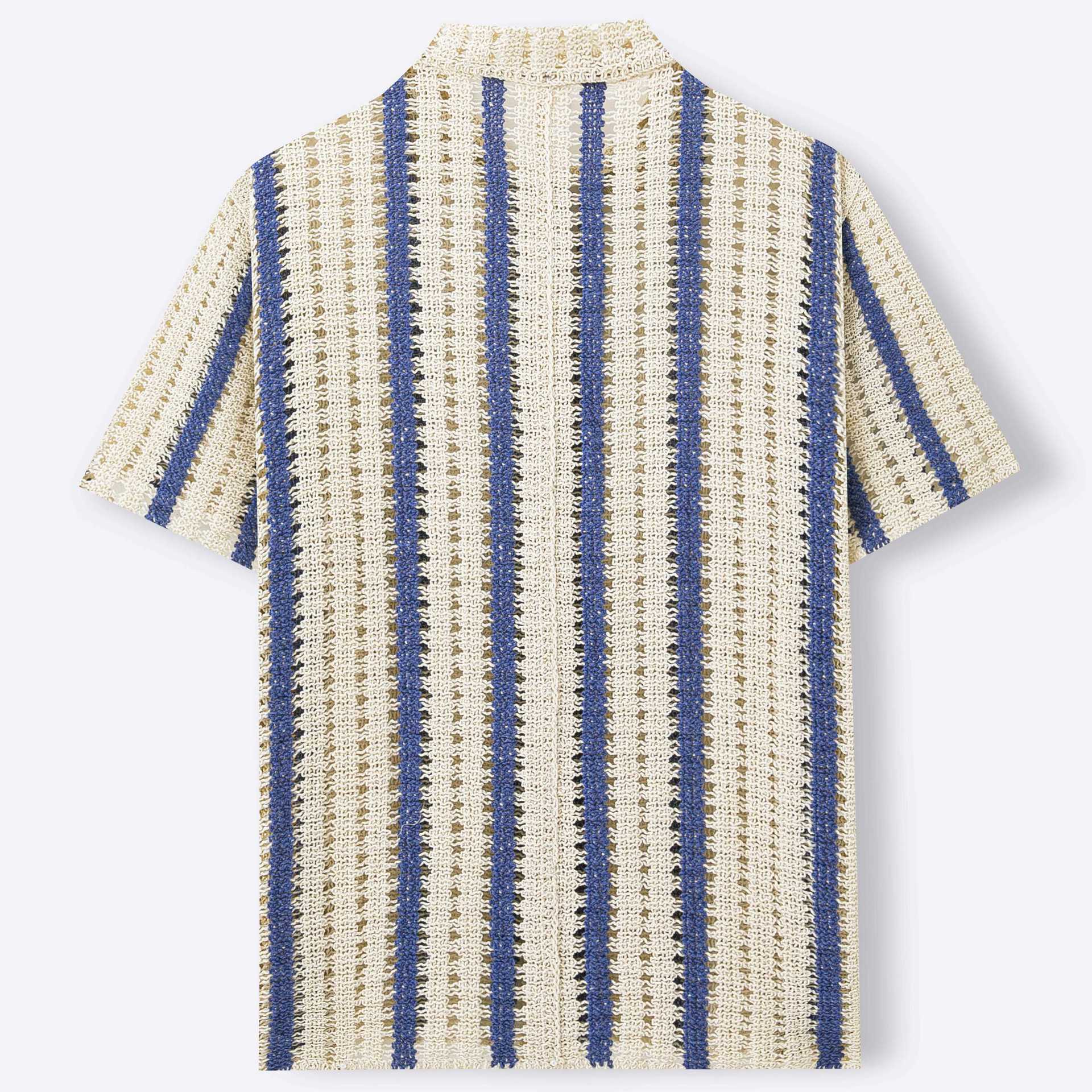 Pull homme en coton pur à maille ajourée crochetée, design rayé abricot - IVOIRART.COM