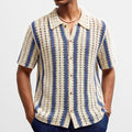 Pull homme en coton pur à maille ajourée crochetée, design rayé abricot - IVOIRART.COM