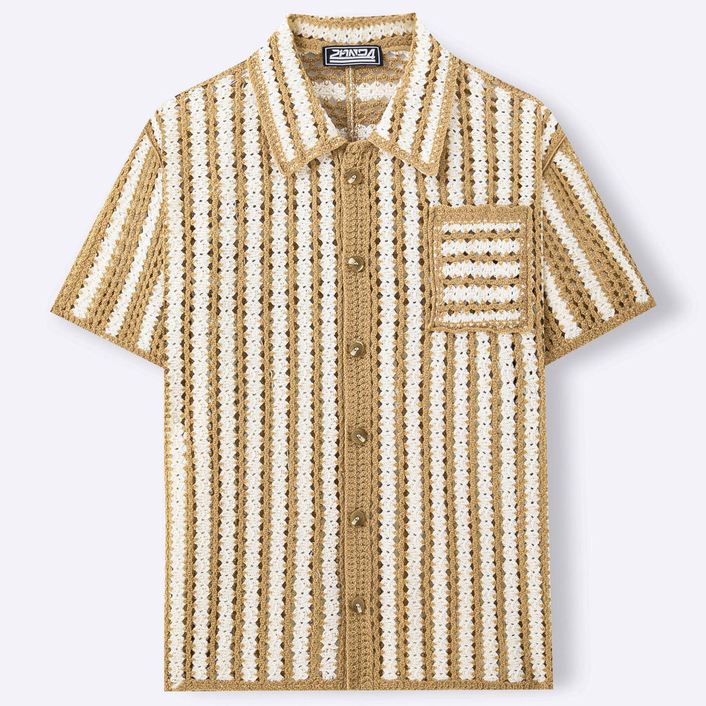 Pull Homme Rétro À Rayures Avec Mailles Ajourées Confortables Khaki - IVOIRART.COM