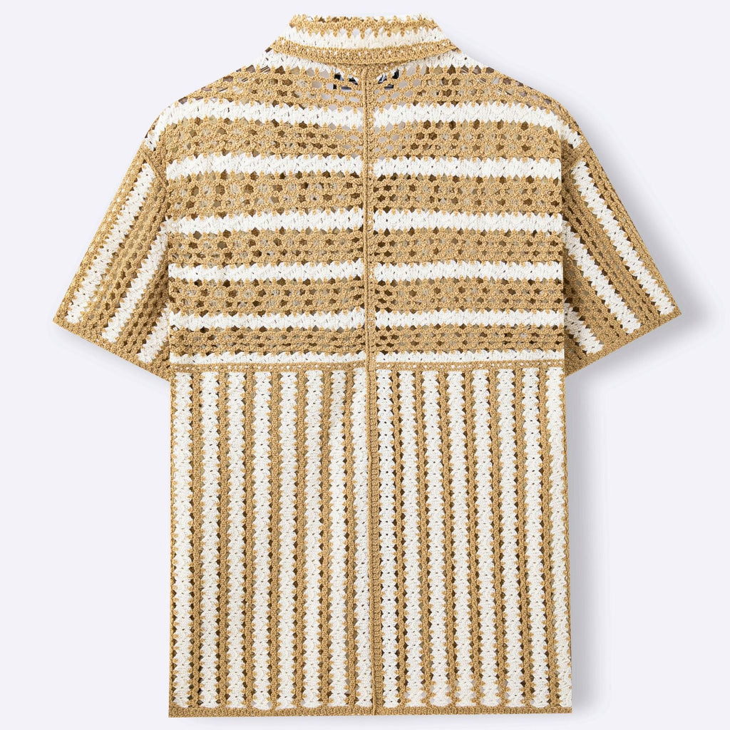 Pull Homme Rétro À Rayures Avec Mailles Ajourées Confortables Khaki - IVOIRART.COM