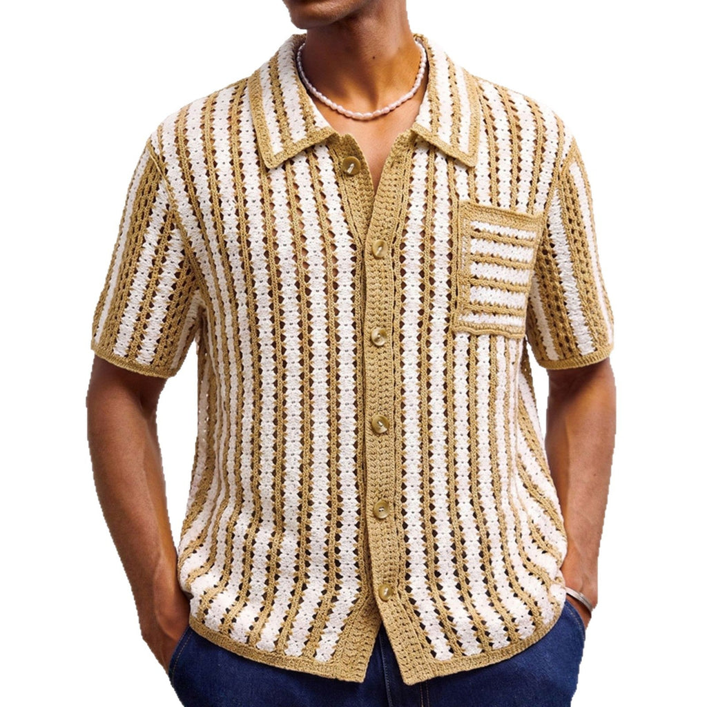 Pull Homme Rétro À Rayures Avec Mailles Ajourées Confortables Khaki - IVOIRART.COM