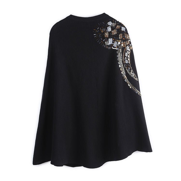 Pull imitation femme style européen avec veste station, coupe chauve - souris noire - IVOIRART.COM