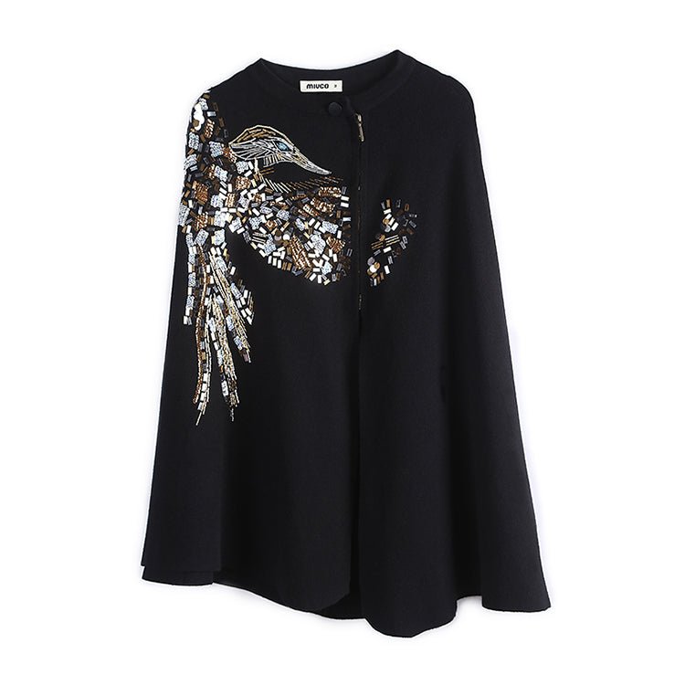 Pull imitation femme style européen avec veste station, coupe chauve - souris noire - IVOIRART.COM