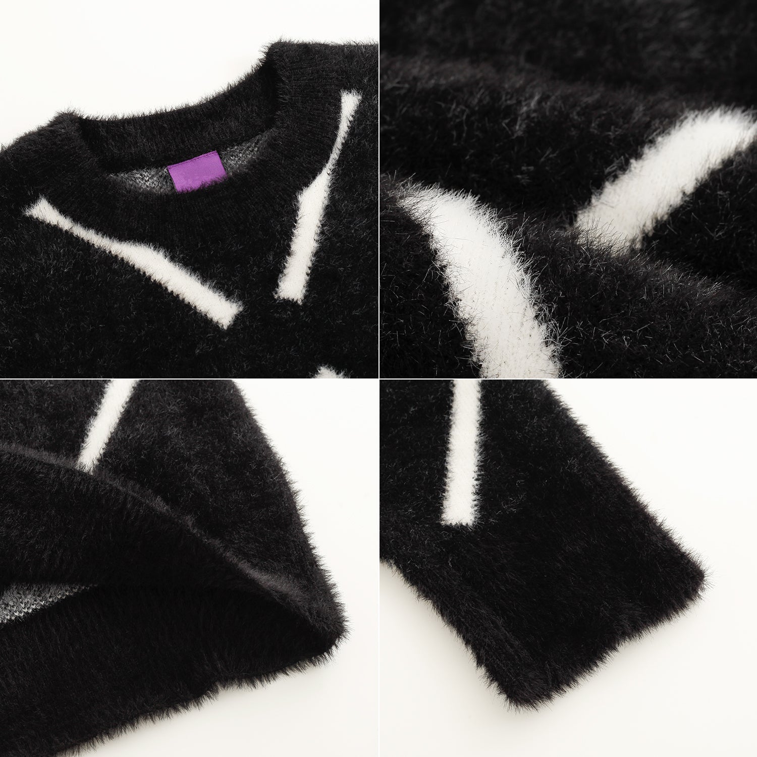 Pull Mohair Garçons Coupe Large Chaud Col Rond | Manche Longue | Noir/Rouge Jeune - IVOIRART.COM