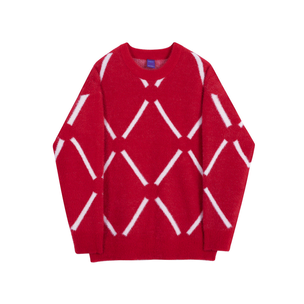 Pull Mohair Garçons Coupe Large Chaud Col Rond | Manche Longue | Noir/Rouge Jeune - IVOIRART.COM