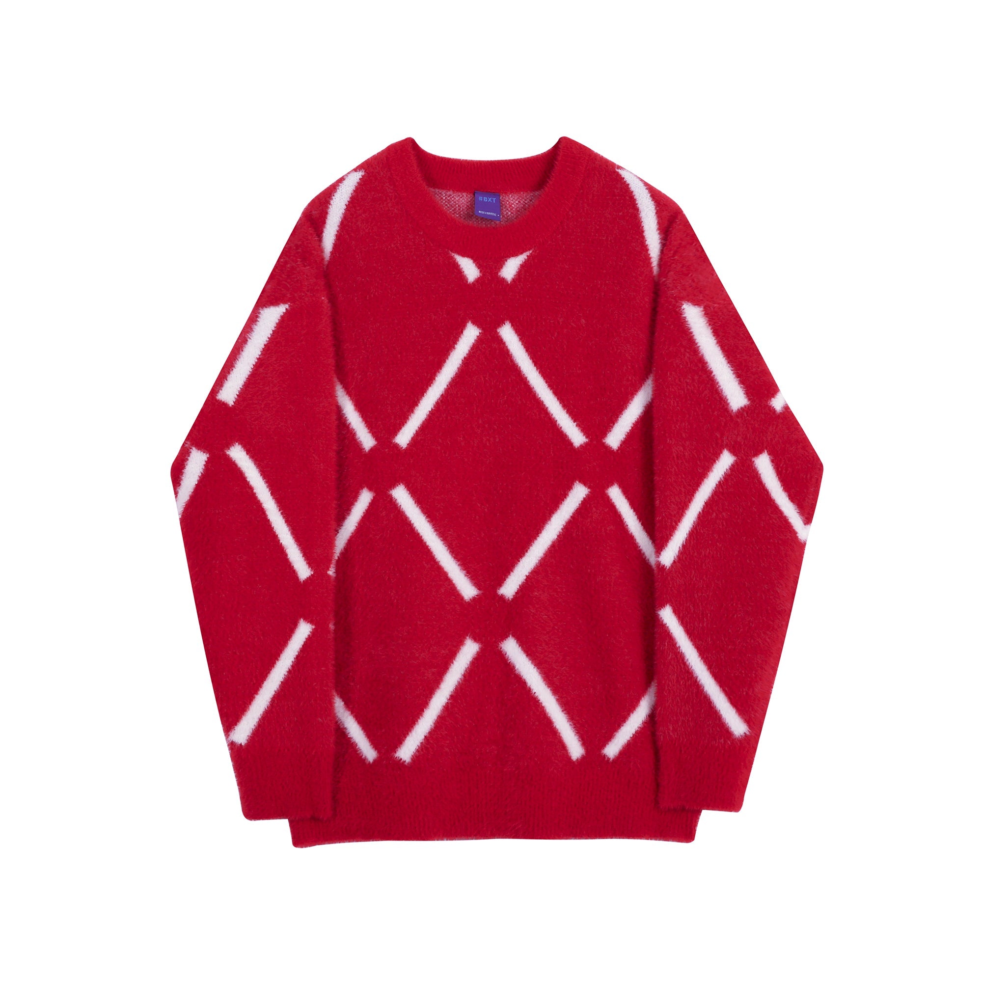 Pull Mohair Garçons Coupe Large Chaud Col Rond | Manche Longue | Noir/Rouge Jeune - IVOIRART.COM