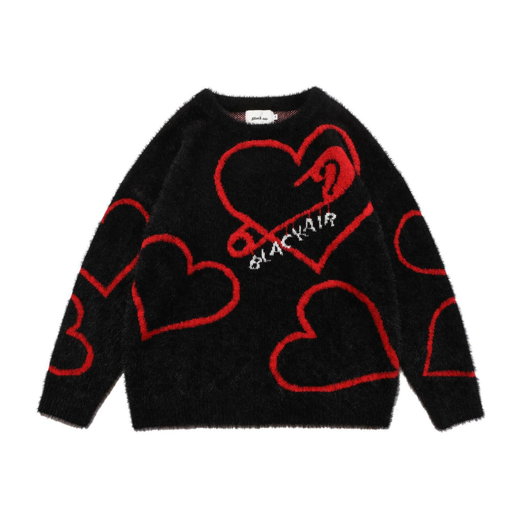 Pull Mohair Oversize Unisexe 'Love' Motif Coeur pour Couple - Tricot Décontracté - IVOIRART.COM