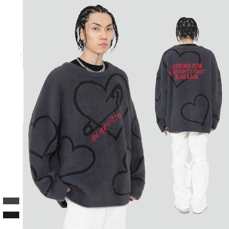Pull Mohair Oversize Unisexe 'Love' Motif Coeur pour Couple - Tricot Décontracté - IVOIRART.COM