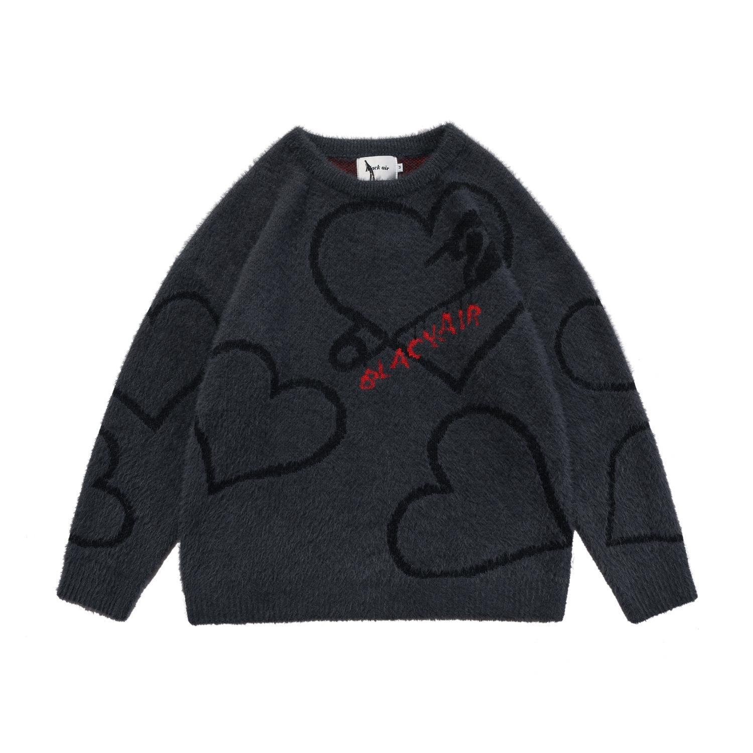 Pull Mohair Oversize Unisexe 'Love' Motif Coeur pour Couple - Tricot Décontracté - IVOIRART.COM