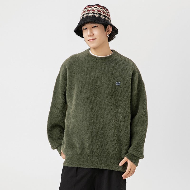 Pull-over rétro mohair uni col rond pour homme, pullover pelucheux, coupe loose! - IVOIRART.COM