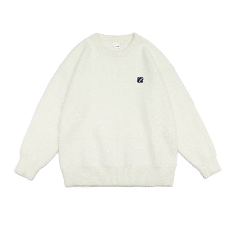 Pull-over rétro mohair uni col rond pour homme, pullover pelucheux, coupe loose! - IVOIRART.COM