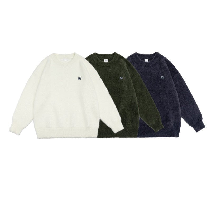 Pull-over rétro mohair uni col rond pour homme, pullover pelucheux, coupe loose! - IVOIRART.COM