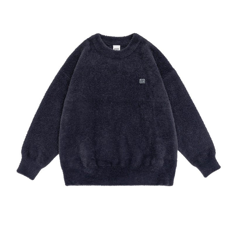 Pull-over rétro mohair uni col rond pour homme, pullover pelucheux, coupe loose! - IVOIRART.COM