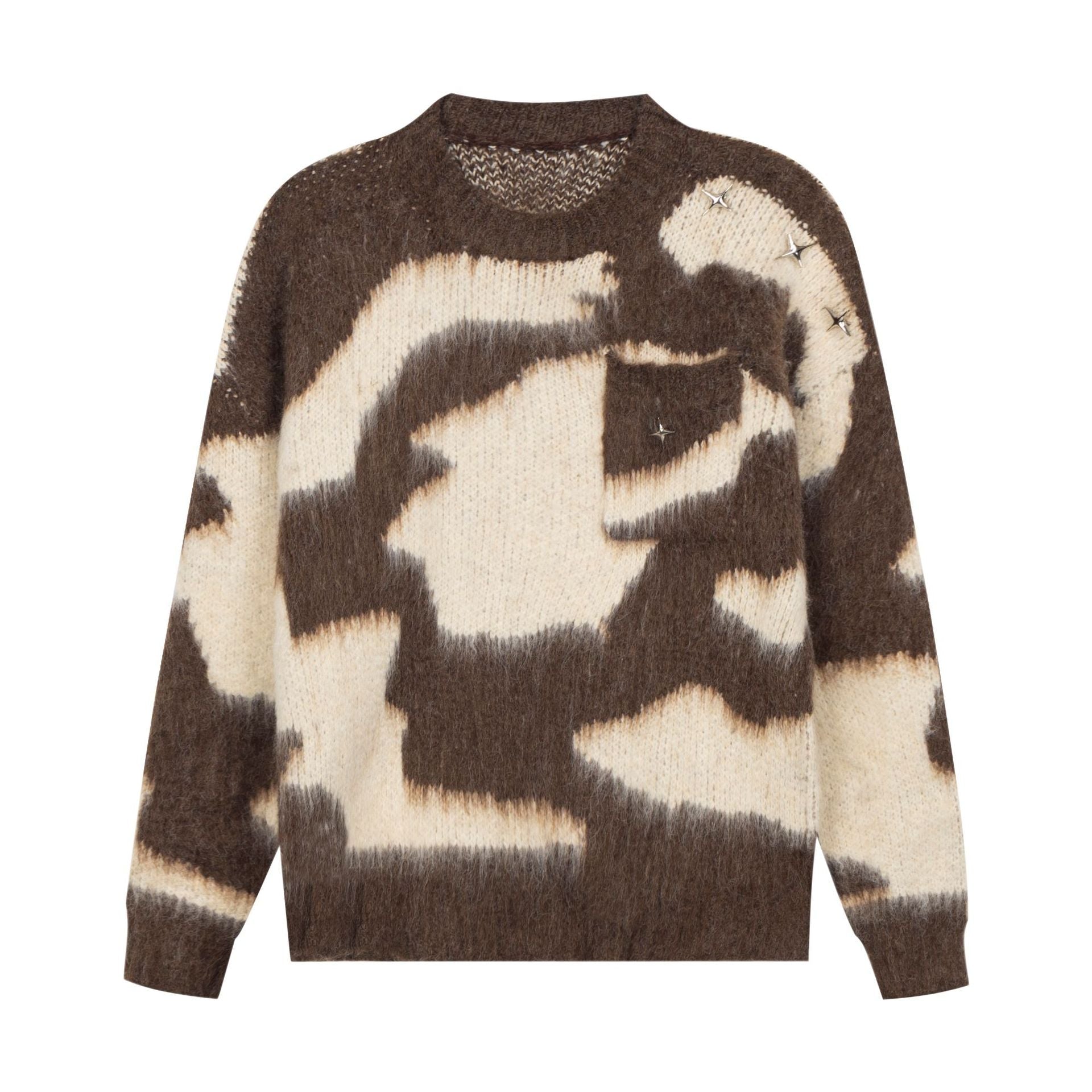 Pull oversize homme en mohair color-block à motif croisé col rond, style jacquard - IVOIRART.COM