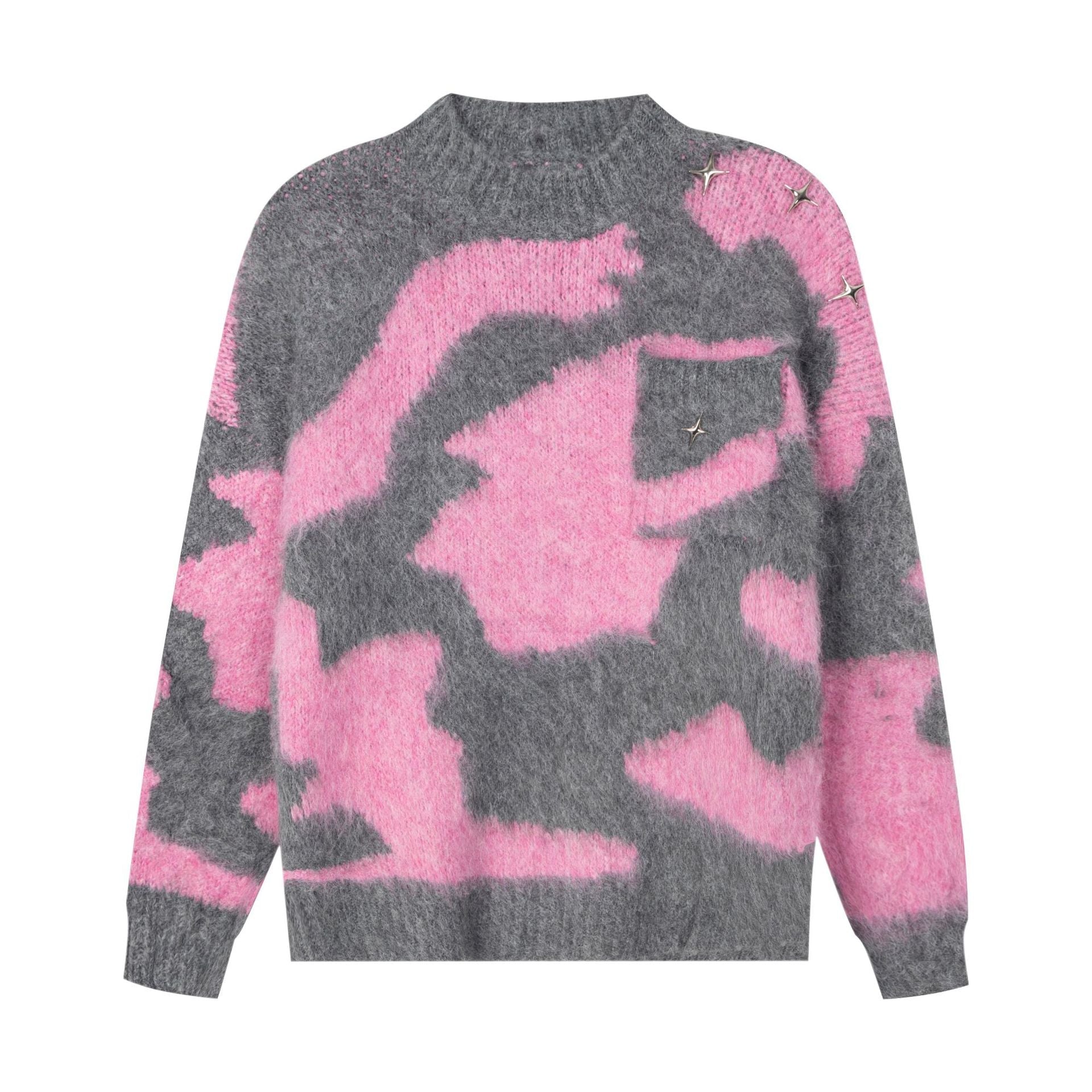Pull oversize homme en mohair color-block à motif croisé col rond, style jacquard - IVOIRART.COM