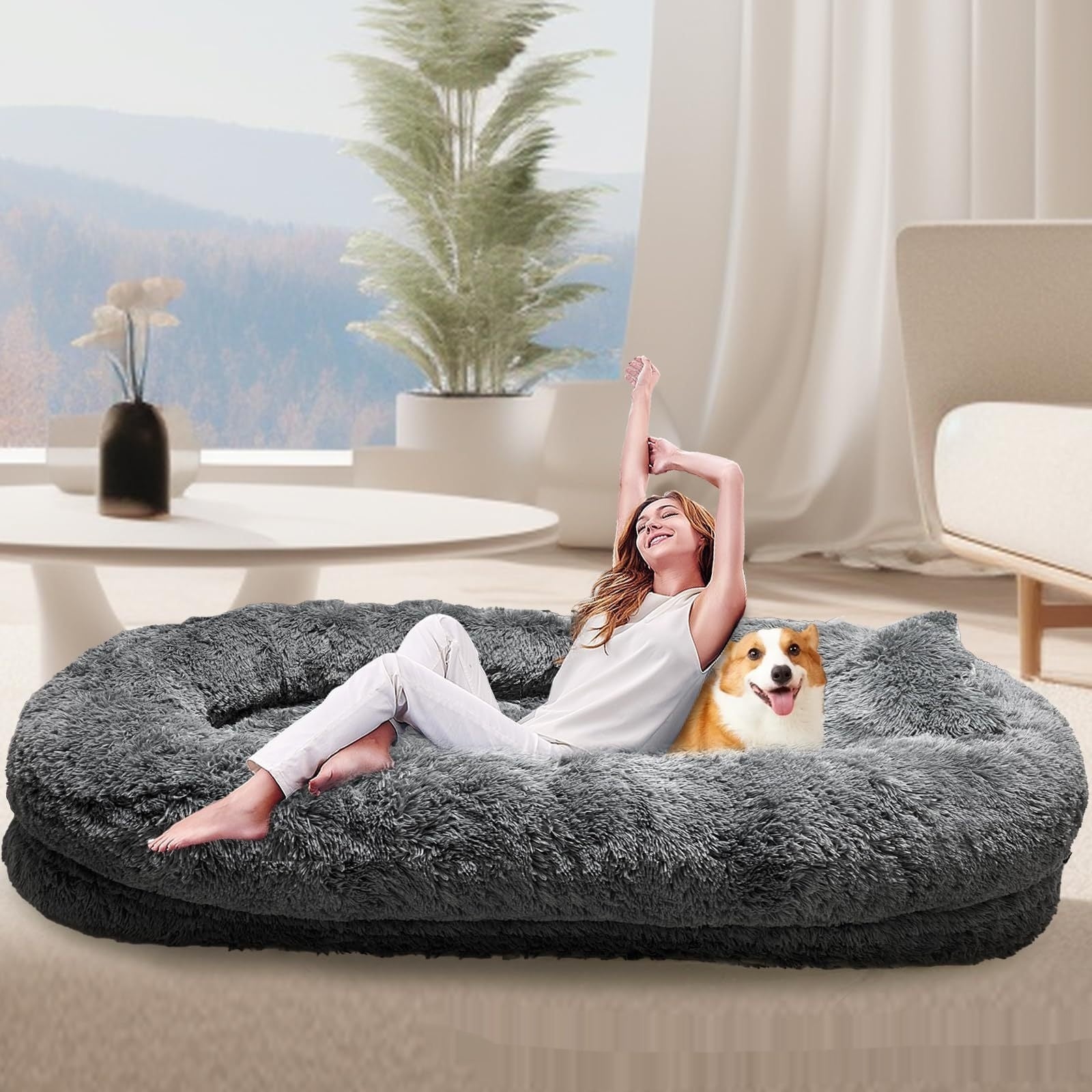 Queen Bed Pet Plush Sofa For Owner And Dog - IVOIRART.COM