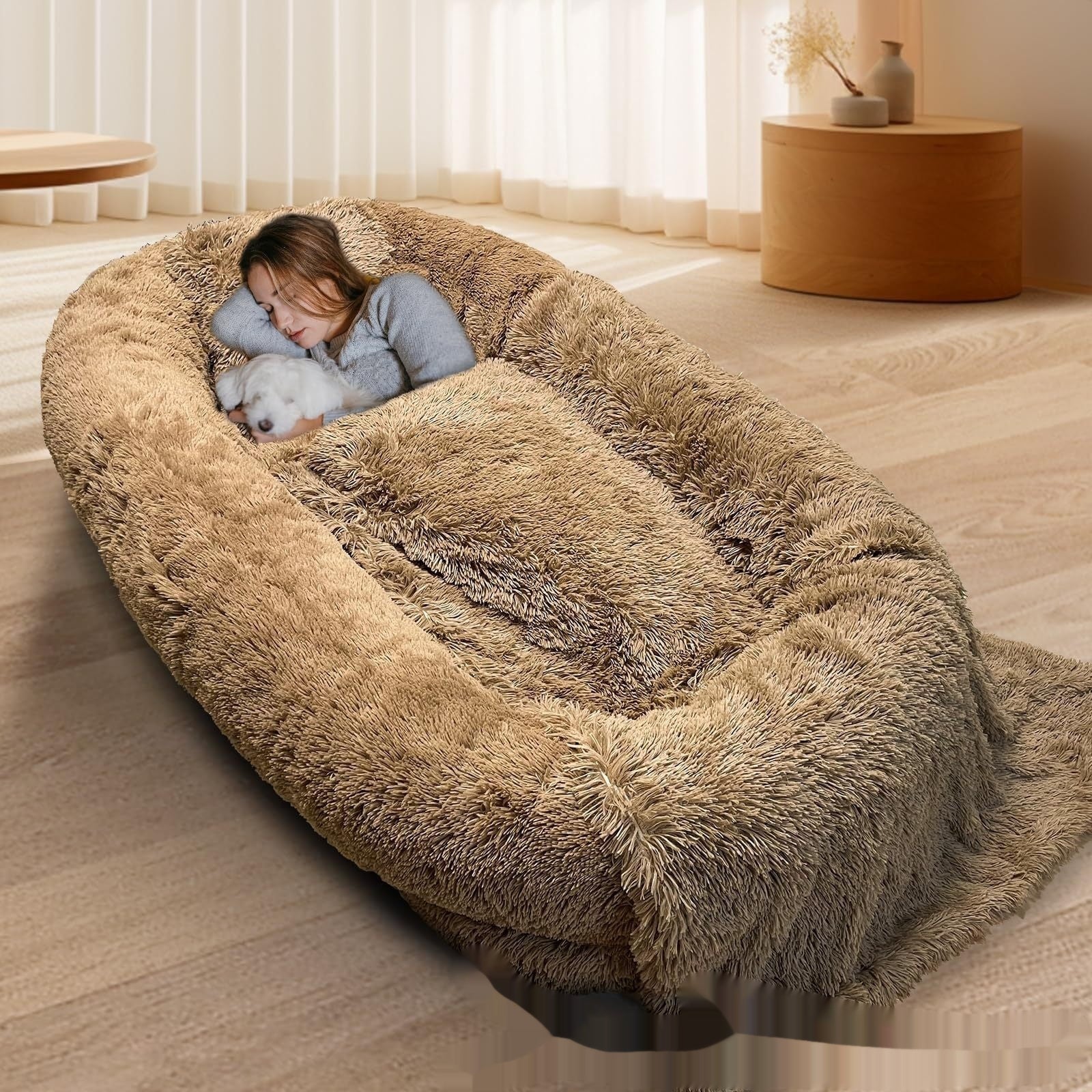 Queen Bed Pet Plush Sofa For Owner And Dog - IVOIRART.COM