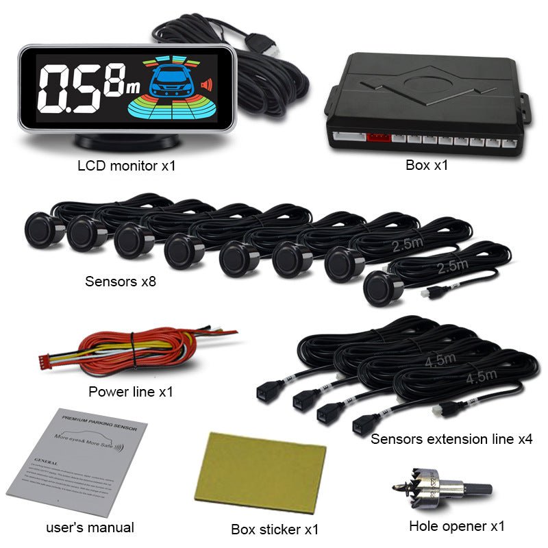 Radar de recul avant et arrière pour voiture - 8 sondes capteurs ABS universels - IVOIRART.COM