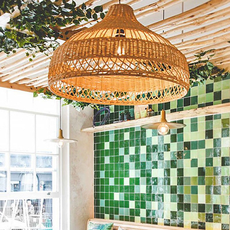 Rattan Art Chandelier In Restaurant And Tea House - IVOIRART.COM