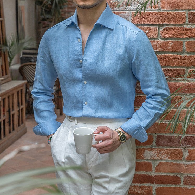 Retro Casual Long Linen Sleeves Shirt - IVOIRART.COM
