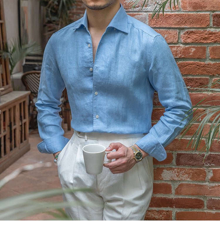 Retro Casual Long Linen Sleeves Shirt - IVOIRART.COM