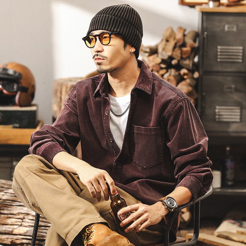 Retro Corduroy Shirt Men's Long-sleeved Casual Jacket - IVOIRART.COM