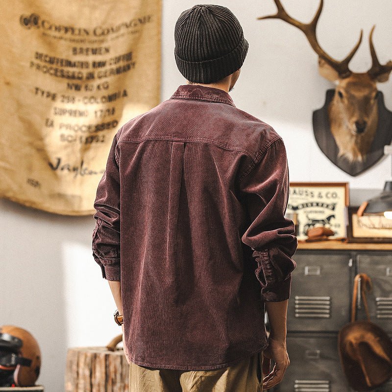 Retro Corduroy Shirt Men's Long-sleeved Casual Jacket - IVOIRART.COM