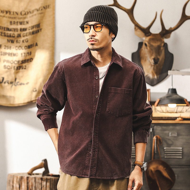 Retro Corduroy Shirt Men's Long-sleeved Casual Jacket - IVOIRART.COM