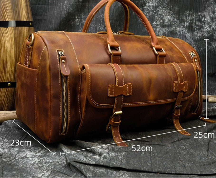 Retro Crazy Horse Leather Men's Travel Bag - IVOIRART.COM