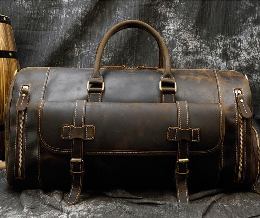 Retro Crazy Horse Leather Men's Travel Bag - IVOIRART.COM
