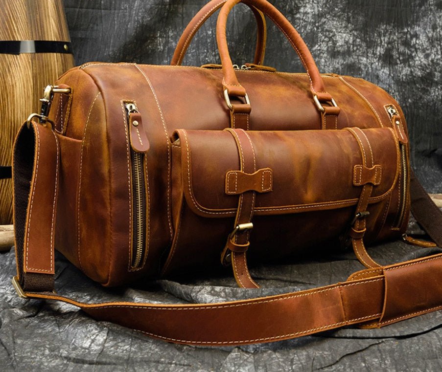 Retro Crazy Horse Leather Men's Travel Bag - IVOIRART.COM