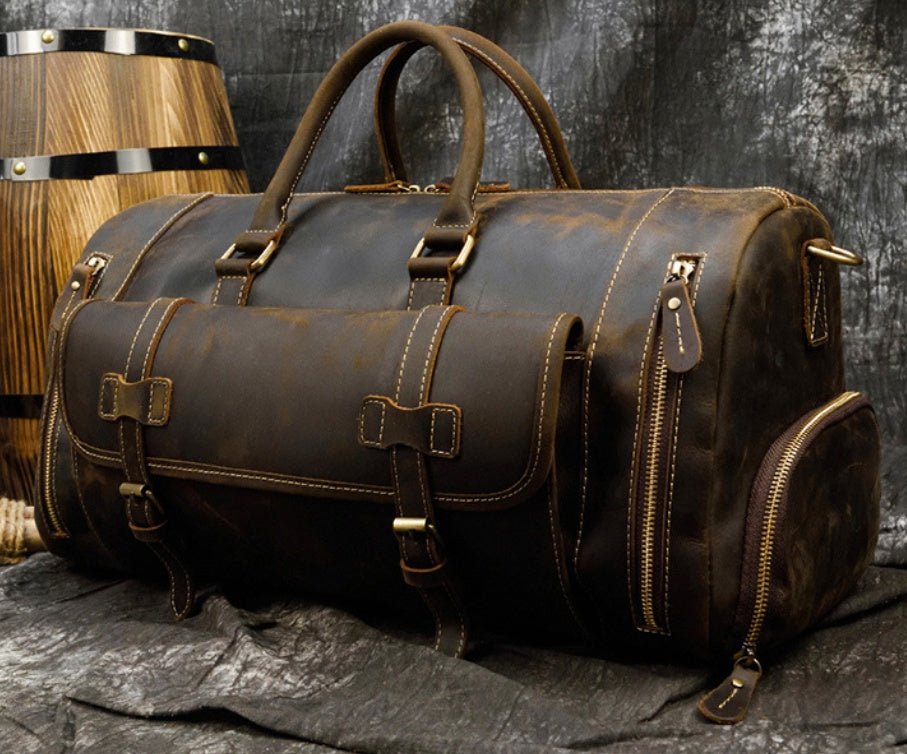 Retro Crazy Horse Leather Men's Travel Bag - IVOIRART.COM