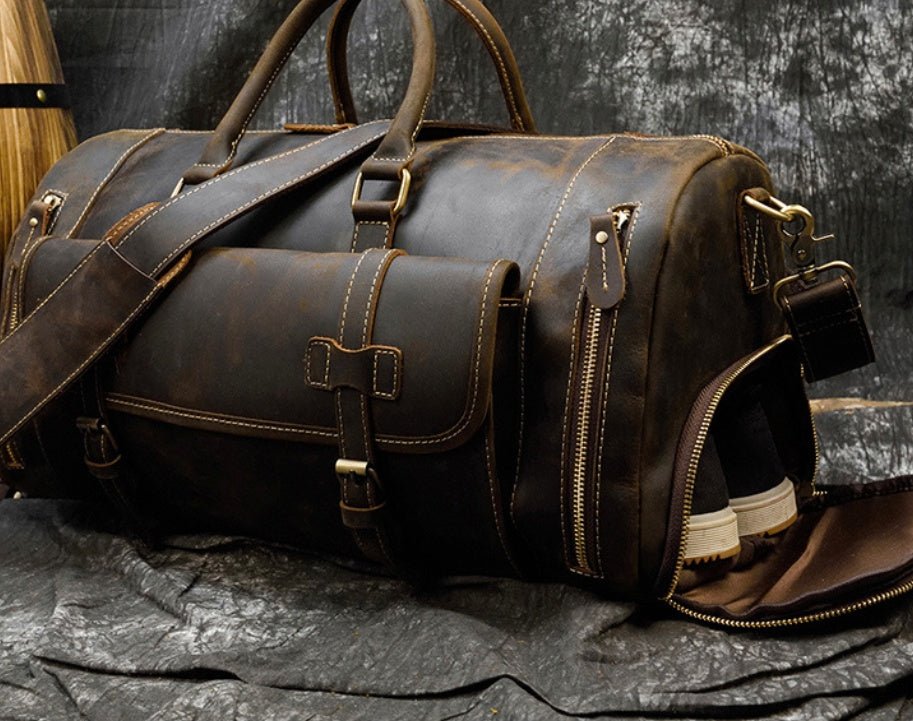Retro Crazy Horse Leather Men's Travel Bag - IVOIRART.COM