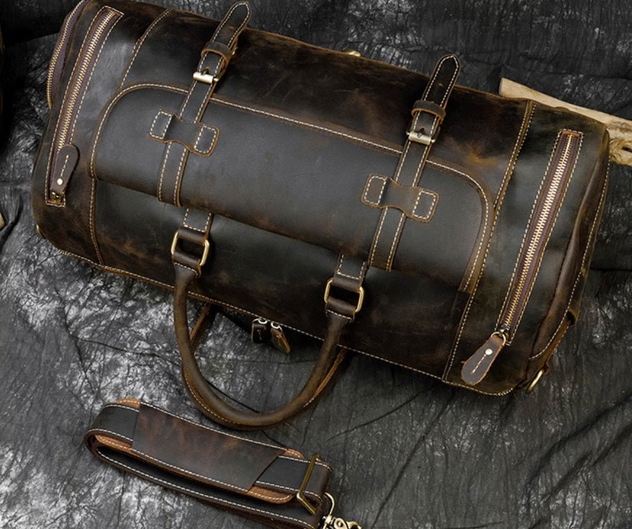Retro Crazy Horse Leather Men's Travel Bag - IVOIRART.COM