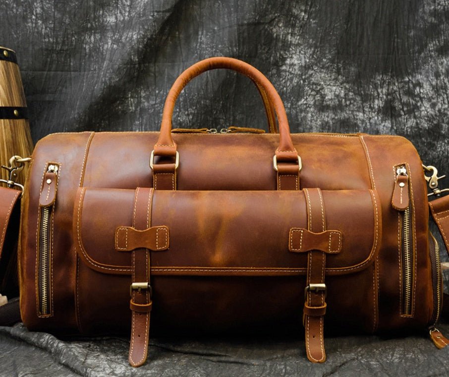 Retro Crazy Horse Leather Men's Travel Bag - IVOIRART.COM
