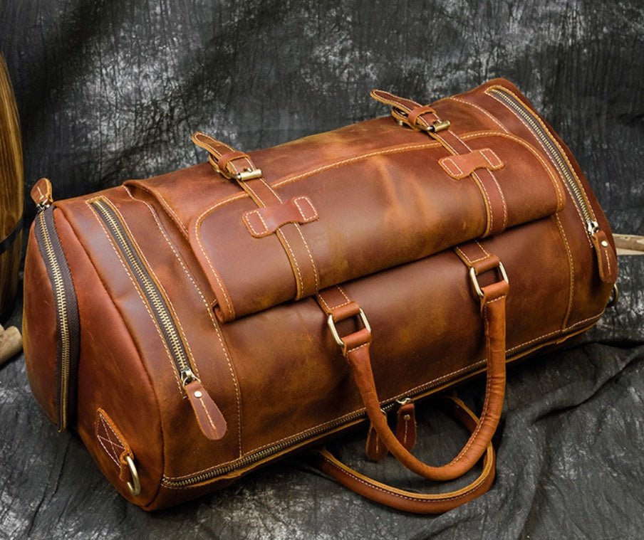 Retro Crazy Horse Leather Men's Travel Bag - IVOIRART.COM
