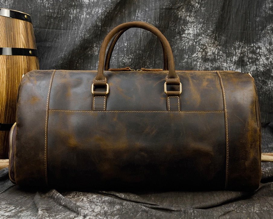Retro Crazy Horse Leather Men's Travel Bag - IVOIRART.COM