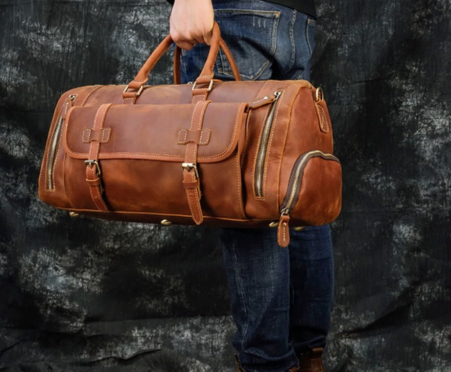 Retro Crazy Horse Leather Men's Travel Bag - IVOIRART.COM