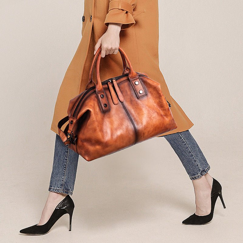 Retro Female Bag Head Layer Cowhide Ladies Handbag Rub Color Single Shoulder Messenger Bag Large Capacity - IVOIRART.COM