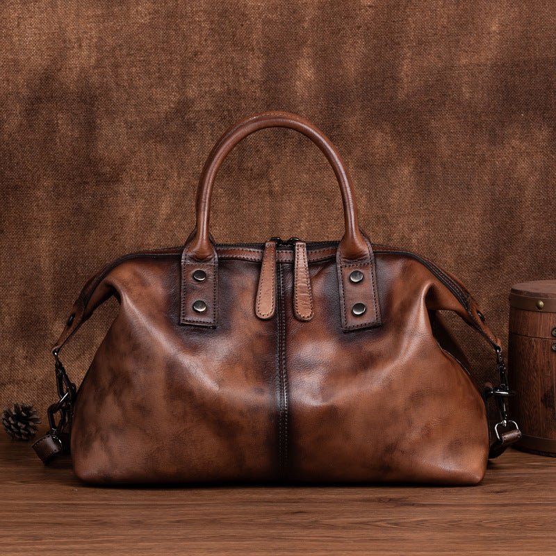 Retro Female Bag Head Layer Cowhide Ladies Handbag Rub Color Single Shoulder Messenger Bag Large Capacity - IVOIRART.COM