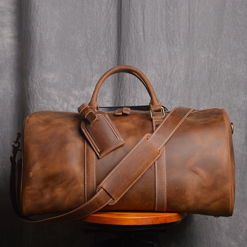 Retro First Layer Cowhide Men's Portable Large Capacity Luggage Bag - IVOIRART.COM